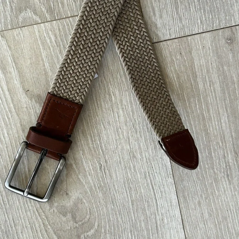 Tommy Bahama Belt Men's Woven Leather Trim OS One Size Never Worn Tan Brown